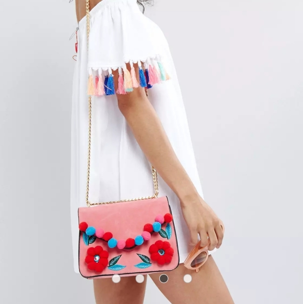 Skinnydip Pink Floral Pom Detail Crossbody